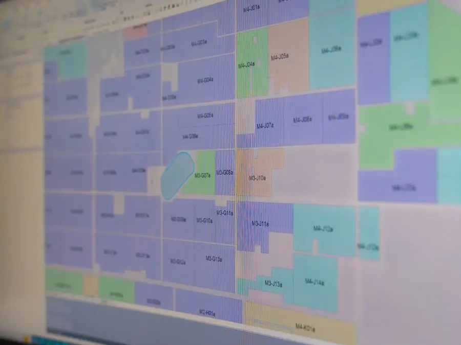 Farm plan drawn up for a horticultural property, shown on screen in the Ardal office